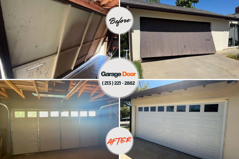Before and after: garage door repair Sargent, TX